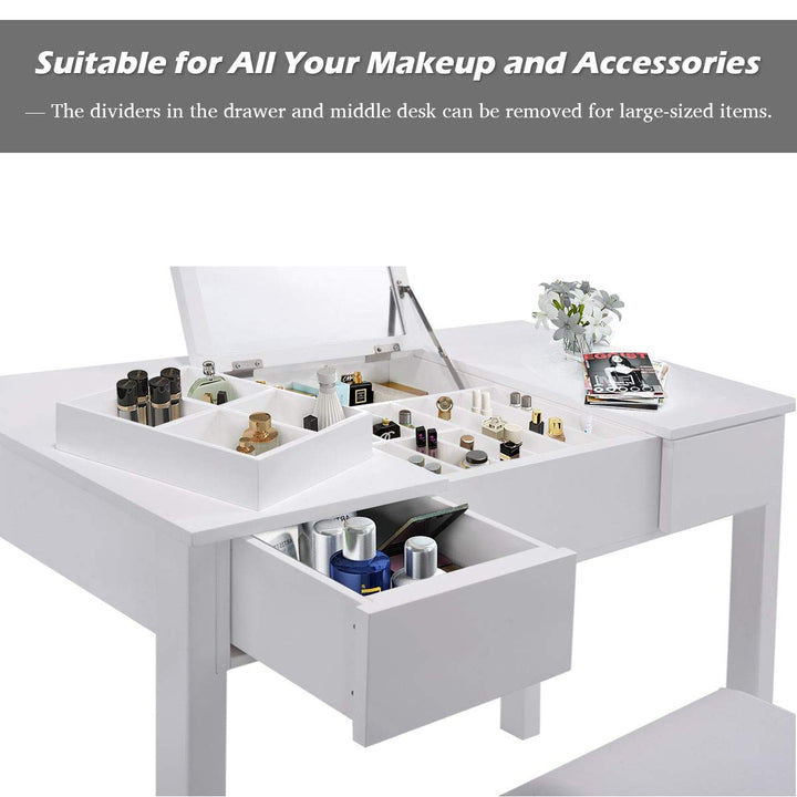 Giantex Makeup Dressing Table Writing Desk with 2 Drawers &amp; 3 Removable Organizers