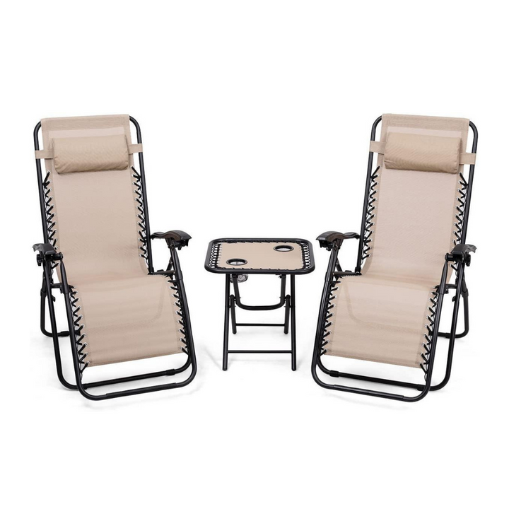 Giantex 3 PCS Zero Gravity Chair Patio Chaise Lounge Chairs, Beige