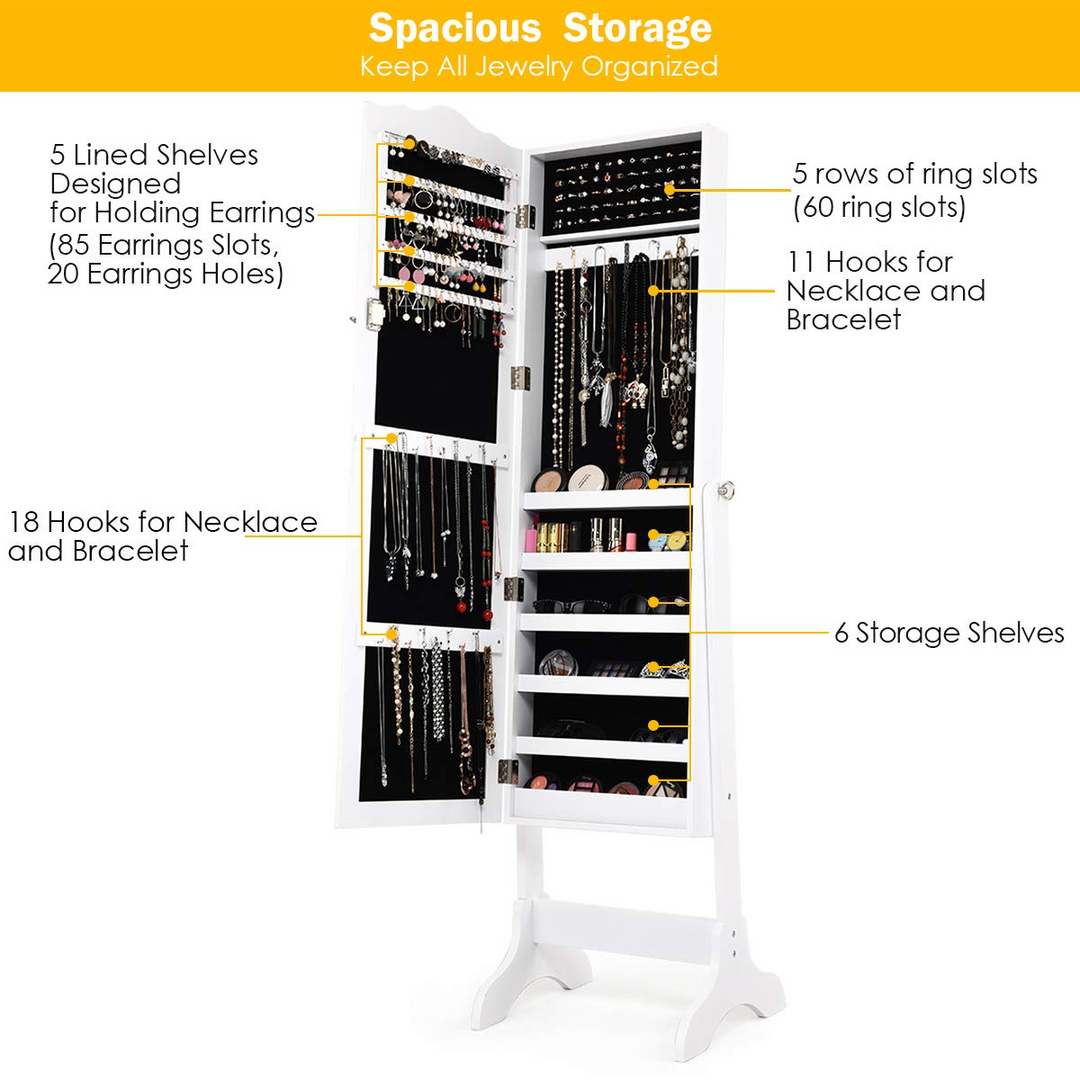 Jewelry Cabinet Armoire Lockable with Mirror - Giantex