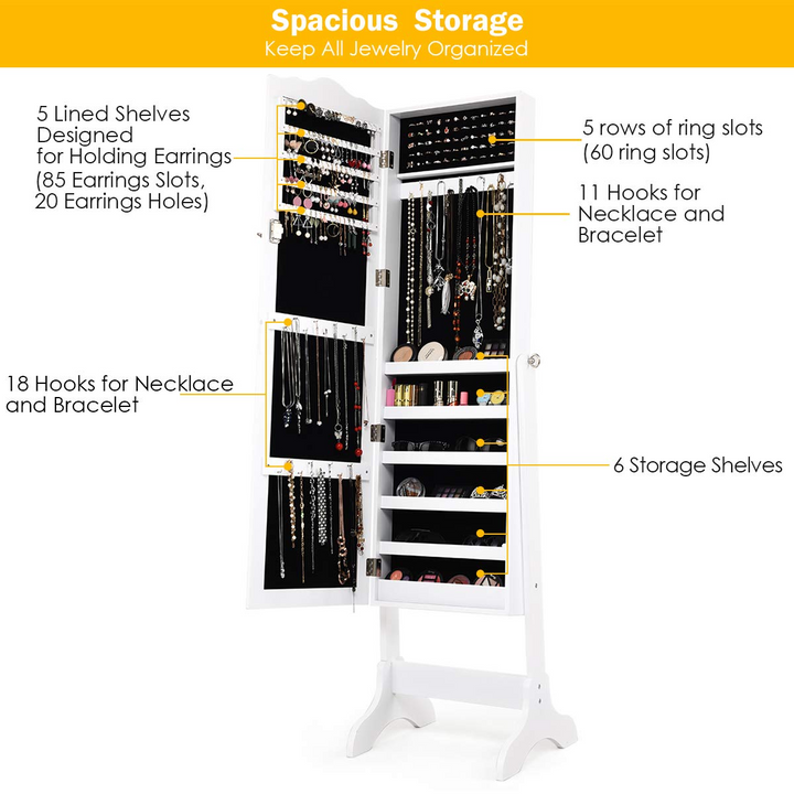 Jewelry Cabinet Armoire Lockable with Mirror - Giantex