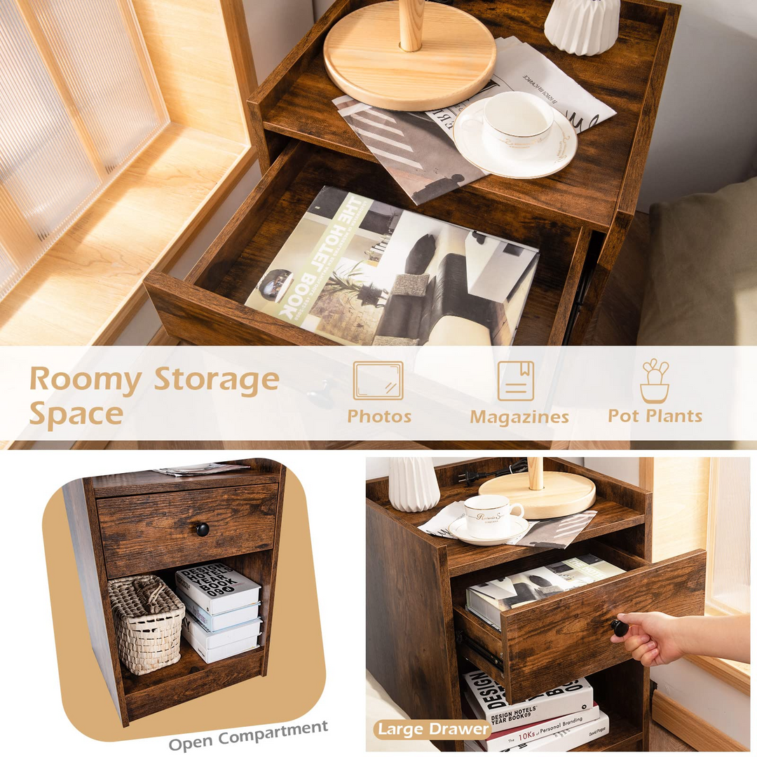 Giantex Nightstands Set of 2, Modern End Tables w/Storage Drawer &amp; Open Compartment