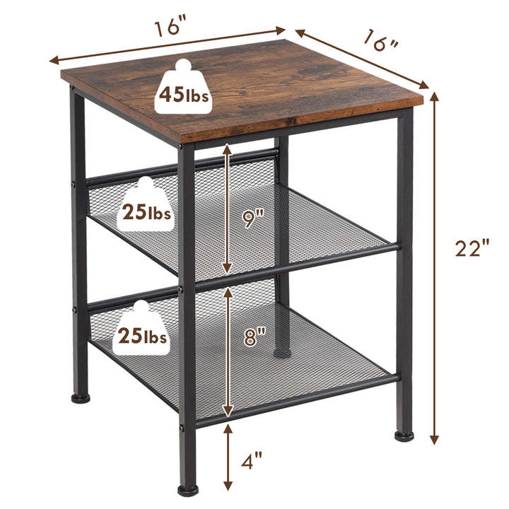 Giantex Stable Metal Frame Easy Assembly Accent Wood Look Printer Table Bedroom Nightstand(1,Black&amp;Rustic Brown)