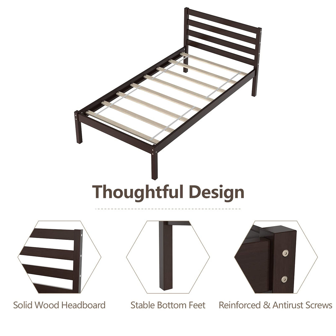 Giantex Twin Size Wood Slat Support, No Spring Needed, Bed Mattress Foundation, Espresso