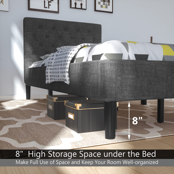 Elegant &amp; Modern Style Twin Size Upholstered Stable Bed Base with Button Stitched Headboard