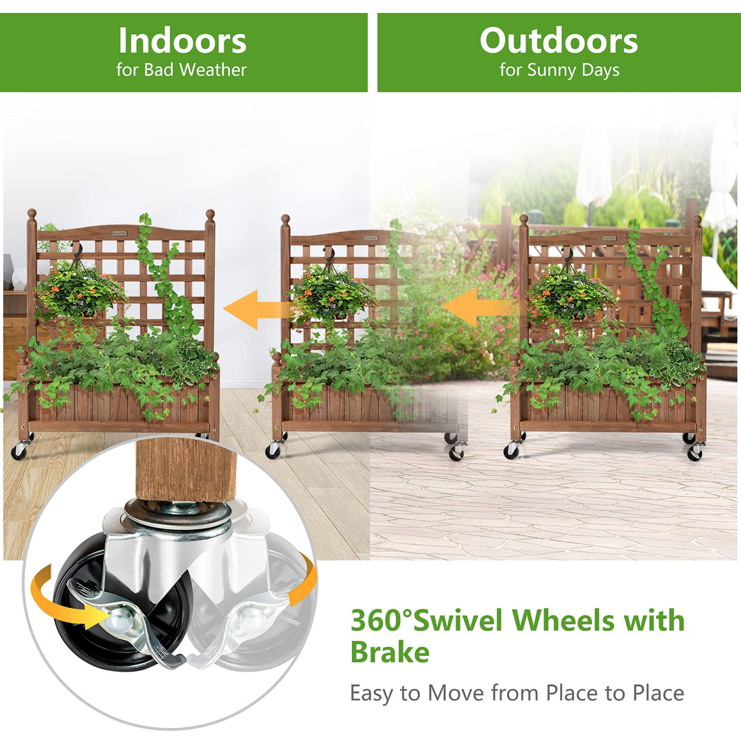 Wood Planter with Lattice Trellis and Wheels, 25&