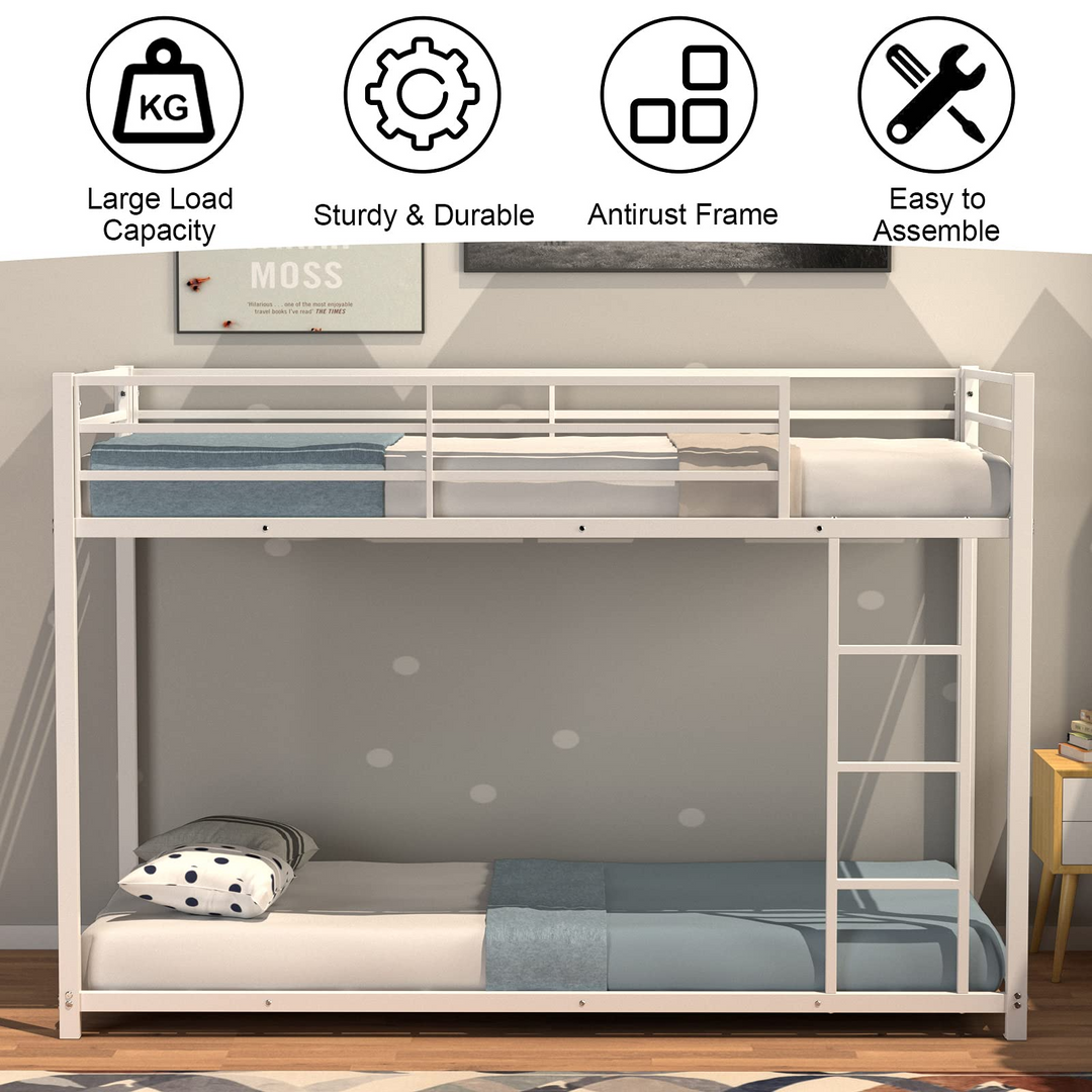 Classic Bunk Bed Frame with Safety Guard Rails &amp; Side Ladder