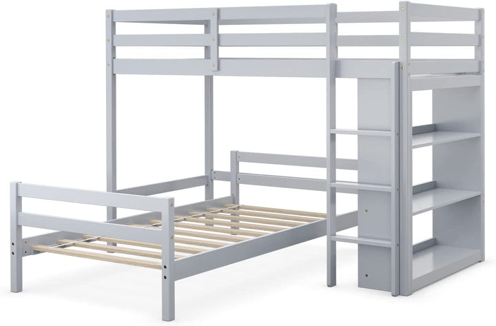 Giantex Twin Over Twin Loft Bed w/ Bookcase, Bunk Bed w/ 12.5" Full-Length Guardrail &amp; Ladder