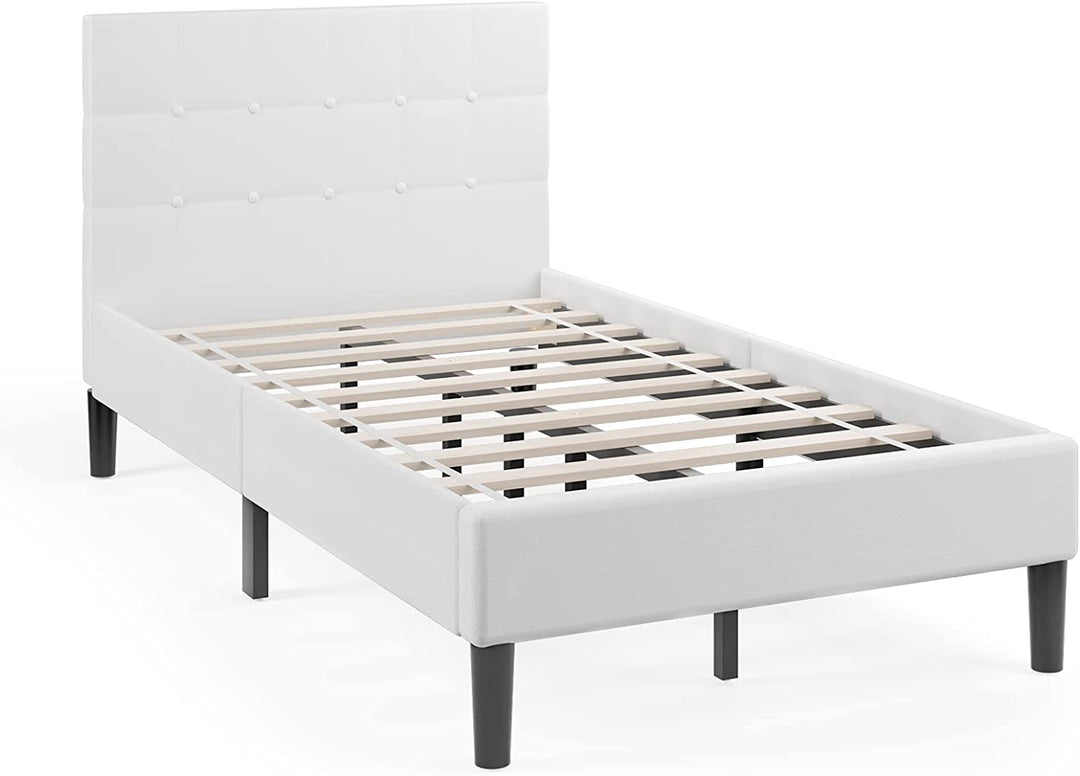 Platform Twin Bed with Button Tufted Headboard | Upholstered Bed Frame