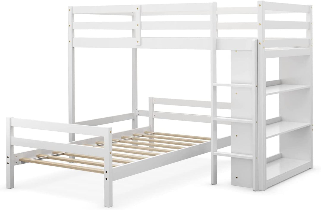 Giantex Twin Over Twin Loft Bed w/ Bookcase, Bunk Bed w/ 12.5" Full-Length Guardrail &amp; Ladder