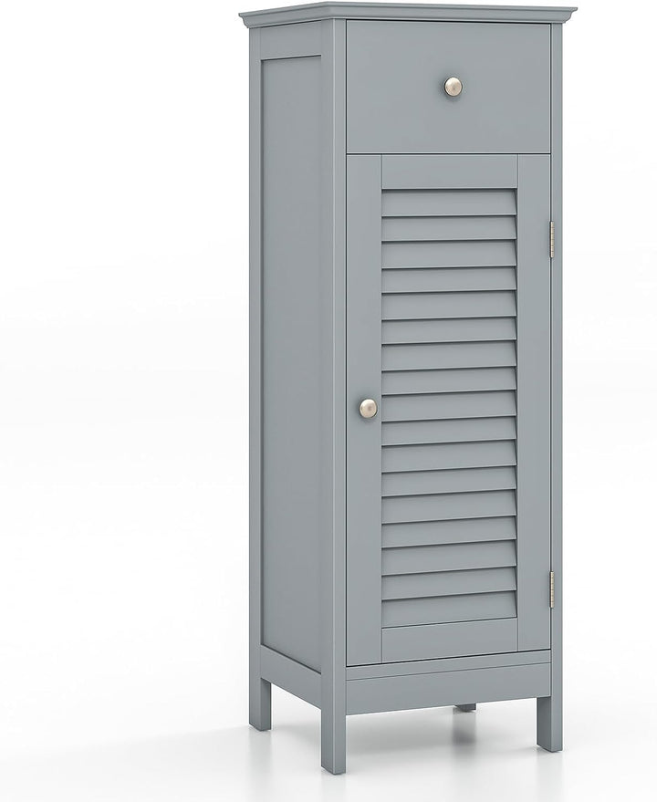 Giantex Bathroom Floor Storage Cabinet - Freestanding Side Cabinet with 1 Door, 1 Drawer &amp; 3-Height Adjustable Shelf