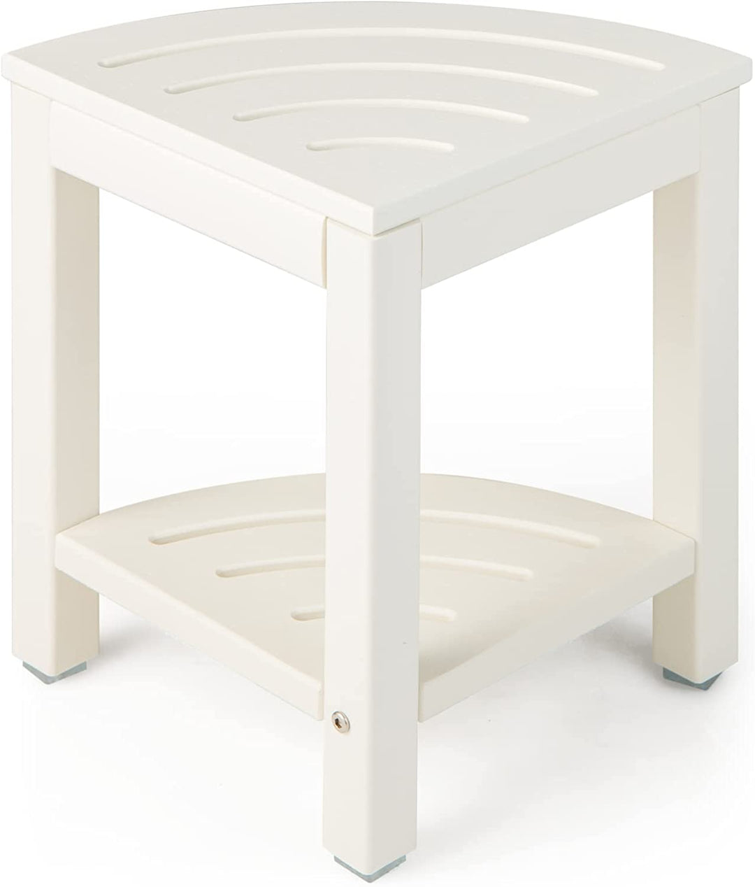 Giantex Corner Shower Stool Waterproof - HDPE Shower Bench Seat with Storage Shelf