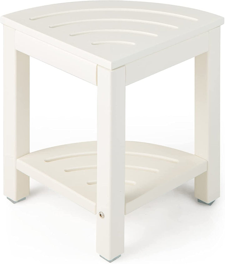 Giantex Corner Shower Stool Waterproof - HDPE Shower Bench Seat with Storage Shelf