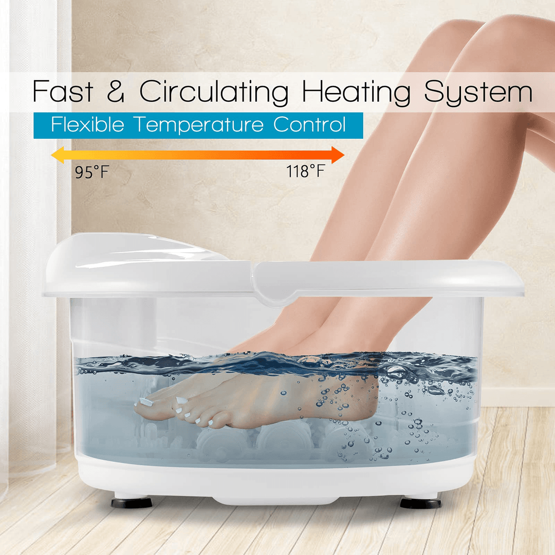 Giantex Foot Spa Bath Massager with Heat Bubbles, 6 Motorized Massage Rollers, Fast Heating, Red Light, Adjustable Temperature &amp; Time (Blue/White) - Giantexus