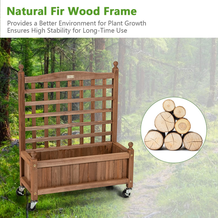 Wood Planter with Lattice Trellis and Wheels, 25&