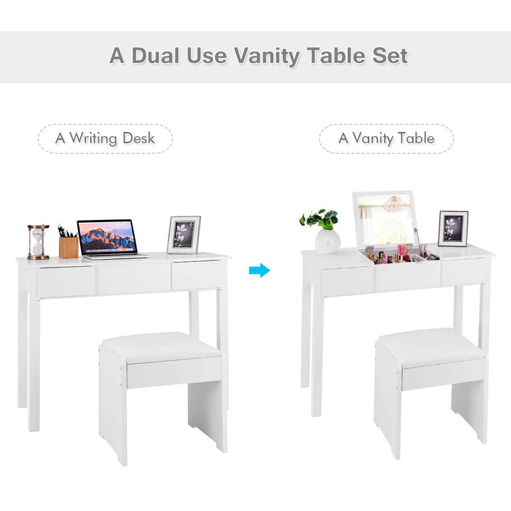 Giantex Makeup Dressing Table Writing Desk with 2 Drawers &amp; 3 Removable Organizers