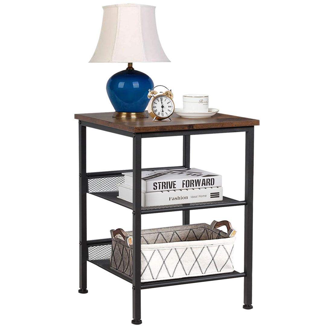Giantex Stable Metal Frame Easy Assembly Accent Wood Look Printer Table Bedroom Nightstand(1,Black&amp;Rustic Brown)