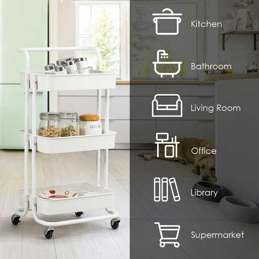 Giantex 3-Tier Utility Cart, ABS Mesh Baskets, Storage Trolley with Brakes for Home and Office 16.5"x14"x34"