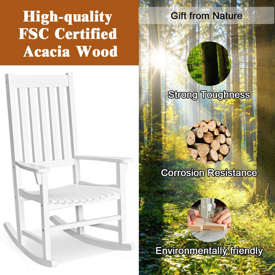 Giantex Rocking Chair Acacia Wood Frame Outdoor&amp; Indoor