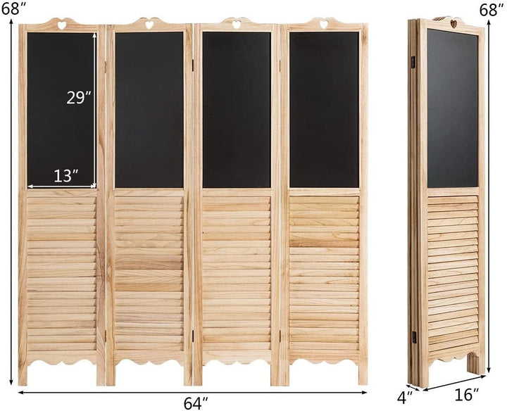 Giantex 5.7 Ft Folding Screen, 4 Panel Screen Room Divider w/ Chalkboard Panels (Natural) - Giantexus