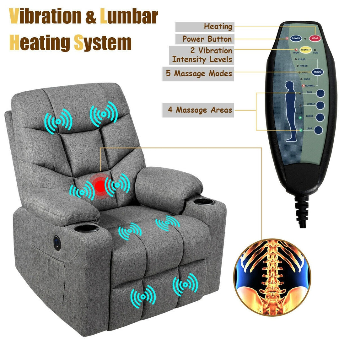 Power Lift Chair w/ 8 Point Massage &amp; Lumbar Heat &amp; 2 Side Pockets Cup Holders USB Charge Port