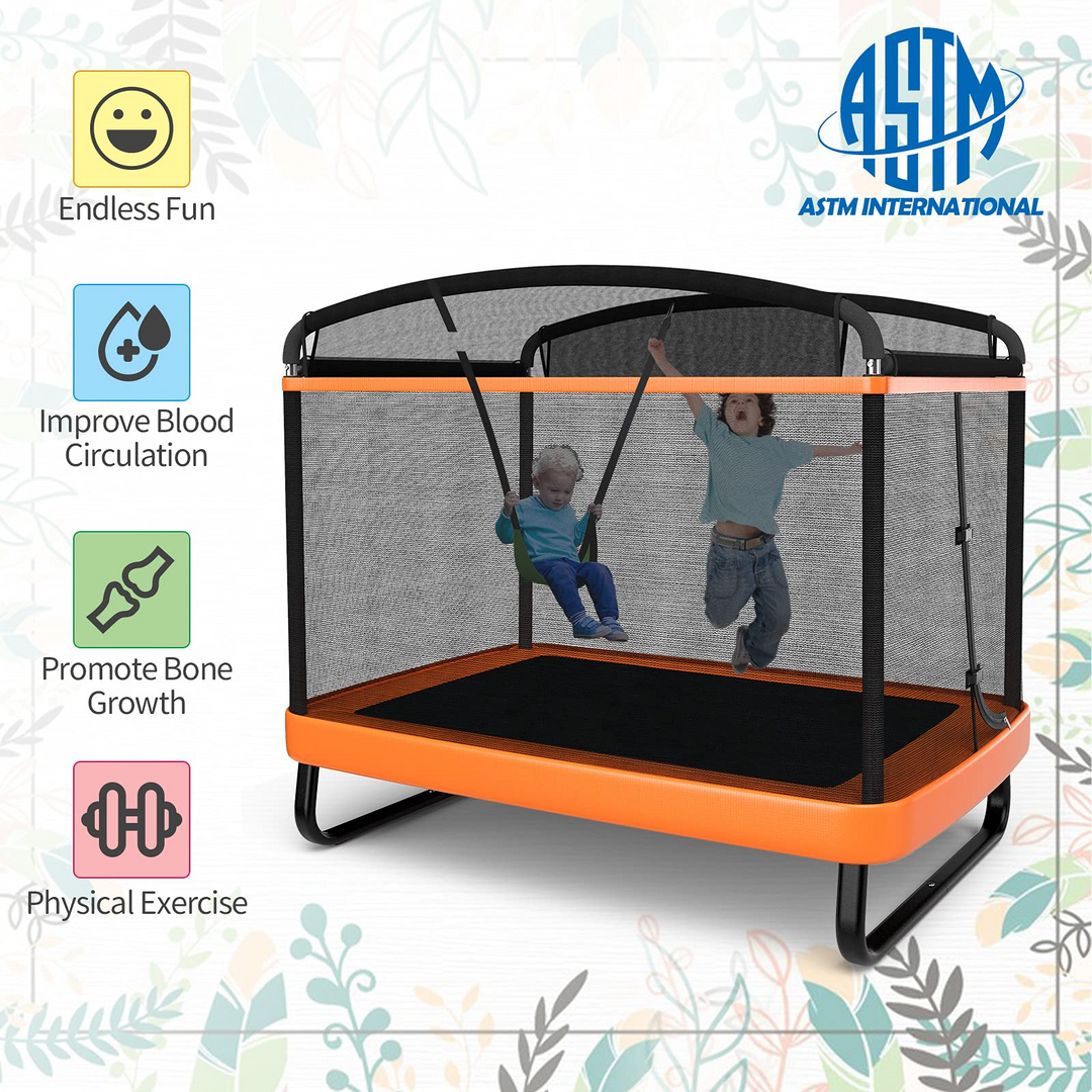 Giantex 6 Ft Kids Trampoline with Swing, Baby Toddler Rectangle Trampoline, Max Load 220lbs (Blue/Orange) - Giantexus
