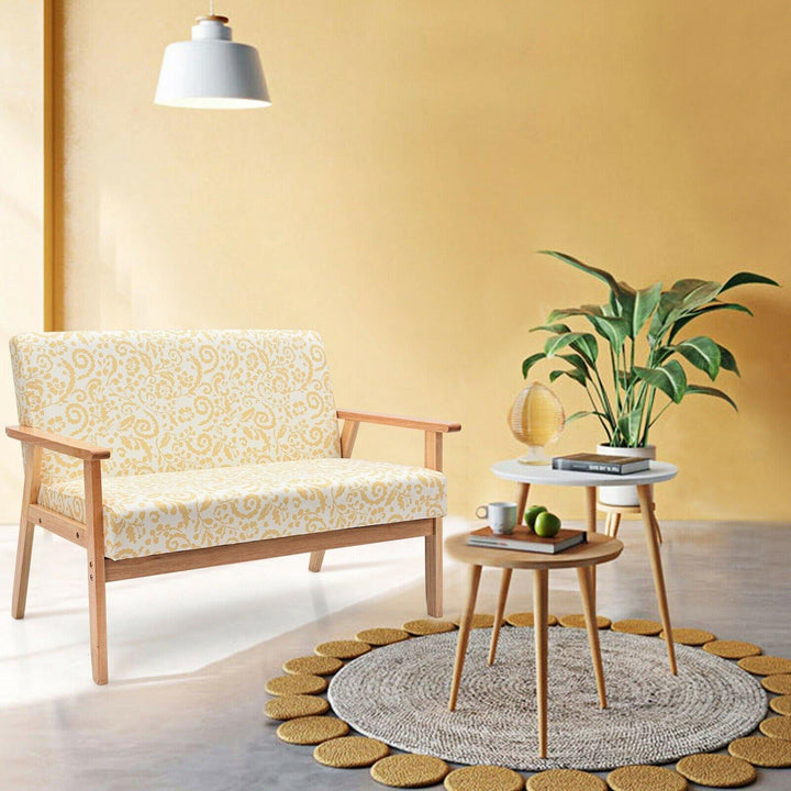 Giantex Mid-Century Wooden Loveseat, Upholstered Wooden Lounge Accent Chair - Giantexus