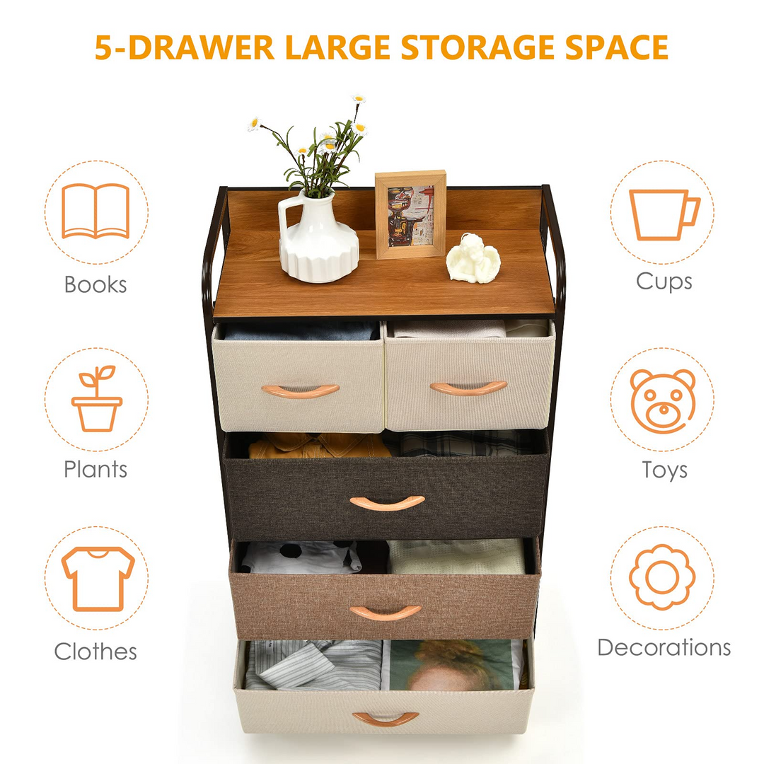 Giantex Sturdy Steel Frame &amp; Wooden Top Vertical Organizer Unit for Closets, Bedroom Utility Dresser Chest (23 x 11.5 x 39 inch)