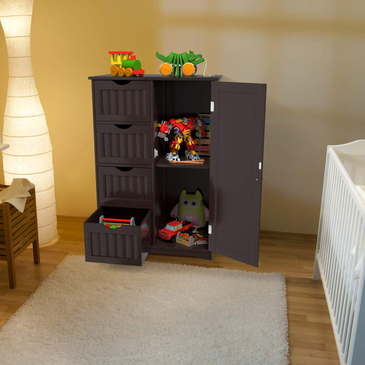 Giantex Bathroom Floor Cabinet Wooden with 1 Door &amp; 4 Drawer