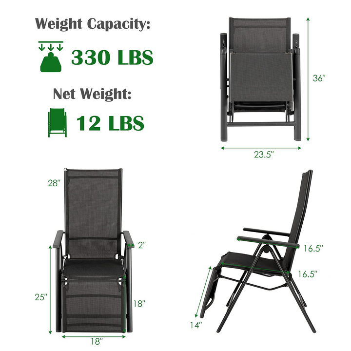 Giantex Reclining Patio Chairs Folding Lounge Chair
