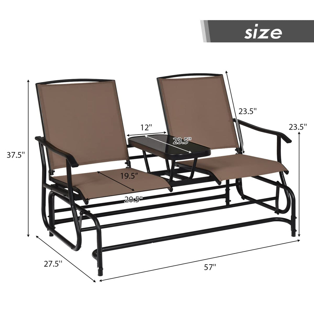 Giantex 2 Person Outdoor Double Glider Chair, Mesh Fabric Rocking Chair w/Center Tempered Glass Table