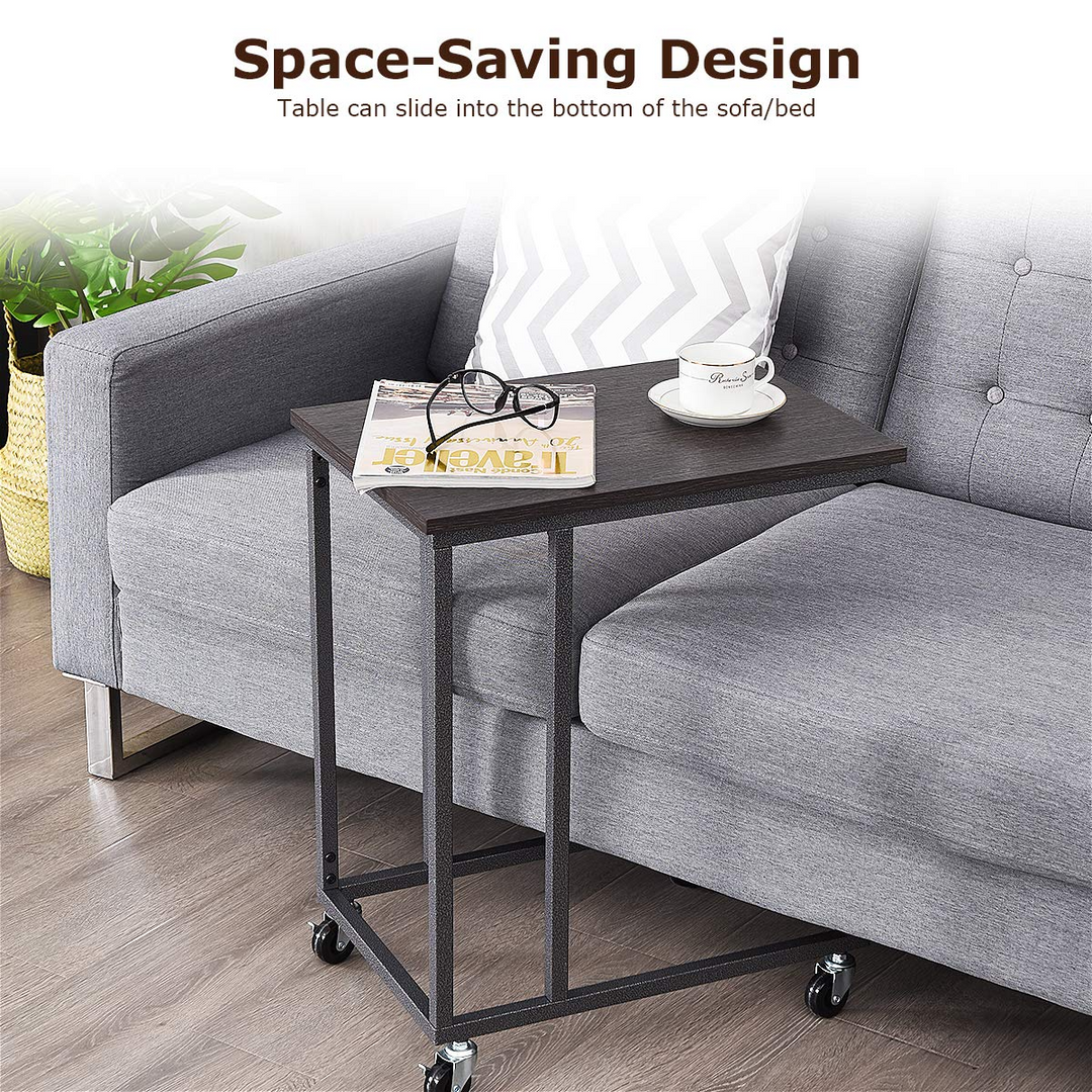 Giantex End Table Accent Sofa Side Table Wooden Rectangle Telephone Table with Rolling Casters