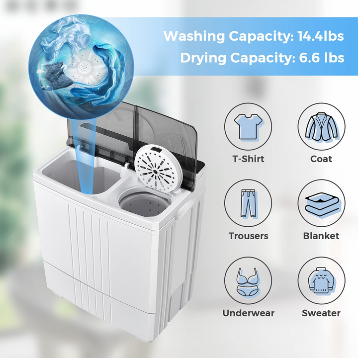 Compact Mini Laundry Washer for Apartment and Home (White &amp; Gray)