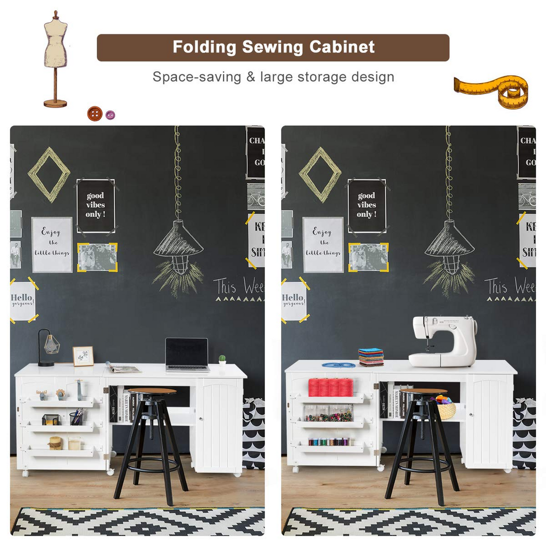 Giantex Folding Sewing Cabinet with 3 Storage Bins