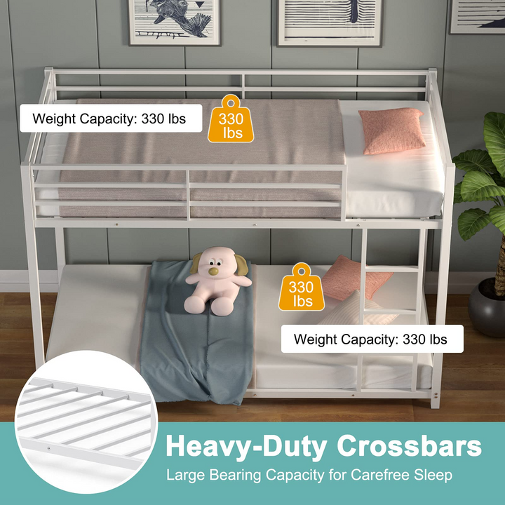 Classic Bunk Bed Frame with Safety Guard Rails &amp; Side Ladder