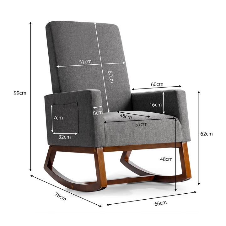 Giantex Upholstered Rocking Chair, Modern Fabric Armchair w/Wood Base