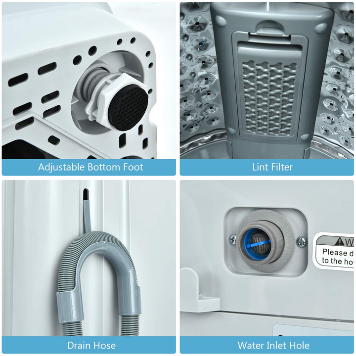 8.8lbs Washer and Dryer Combo, 1.04 cu.ft 10 Programs Built-in Drain Pump, Energy Saving Top Load Washer for Apartment Dorm - Giantexus