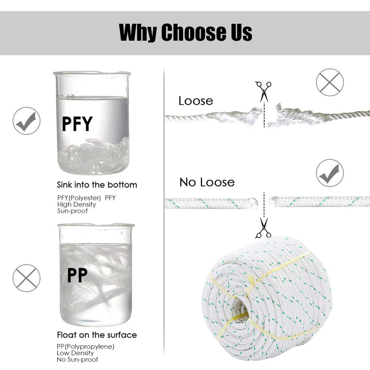 Giantex 3/7" Durable Braid Polyester Rope, White