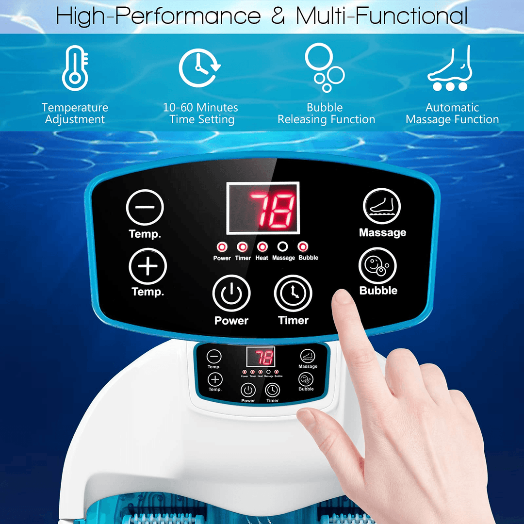 Giantex Foot Spa Bath Massager with Heat Bubbles, 6 Motorized Massage Rollers, Fast Heating, Red Light, Adjustable Temperature &amp; Time (Blue/White) - Giantexus