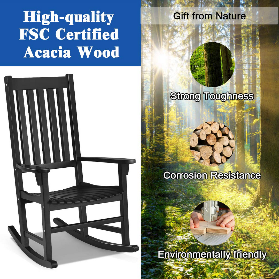 Giantex Rocking Chair Acacia Wood Frame Outdoor&amp; Indoor