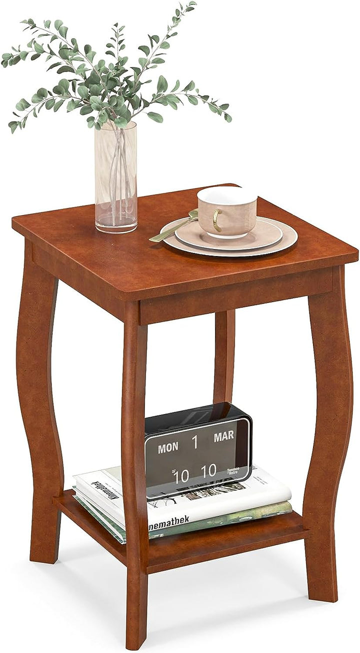 Giantex 2-Tier End Table, Narrow Tiered Telephone Table with Storage Shelf, Solid Wood Legs