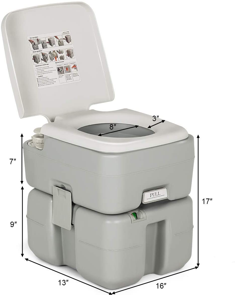 Portable RV Toilet 5.3 Gallon with Level Indicator &amp; 3-Piston Pump Flush