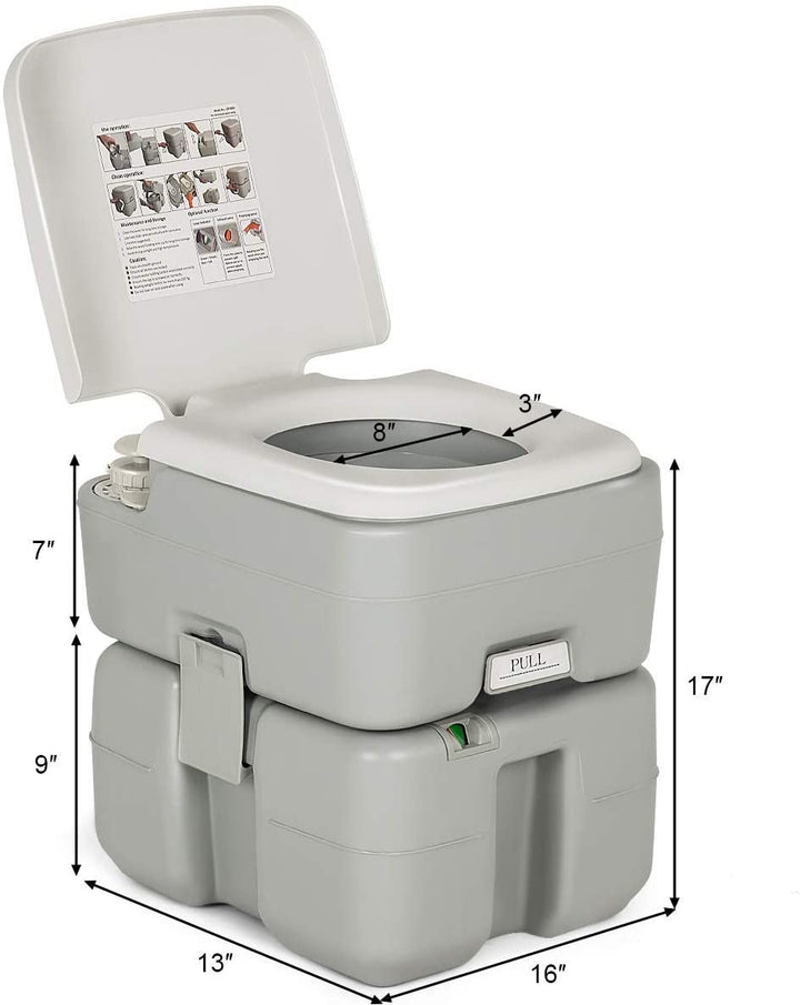 Portable RV Toilet 5.3 Gallon with Level Indicator &amp; 3-Piston Pump Flush