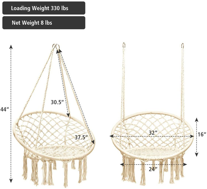 Hanging Hammock Chair, Macrame Hanging Chair 330 Pounds Capacity