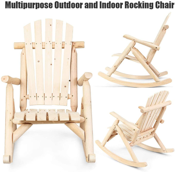 Log Rocking Chair Wood Porch &amp; Patio Rocker for Deck Balcony