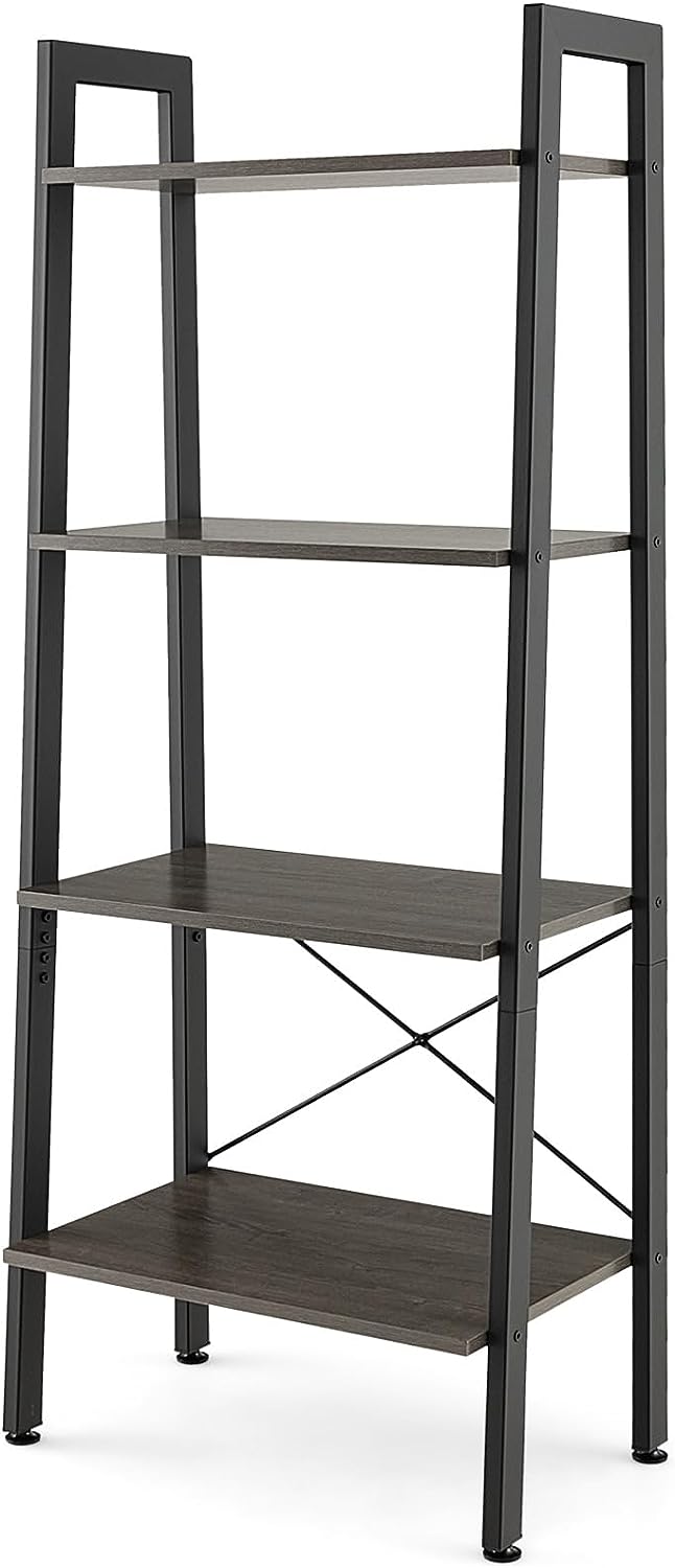 Giantex Industrial 4-Tier Bookshelf, Ladder Bookshelf with Metal Frame, Anti-Tipping Kits
