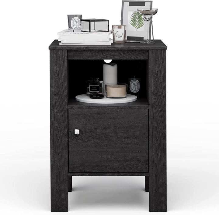 Giantex Farmhouse Nightstand Set of 2, Bedside Table w/Open Shelf &amp; Cabinet
