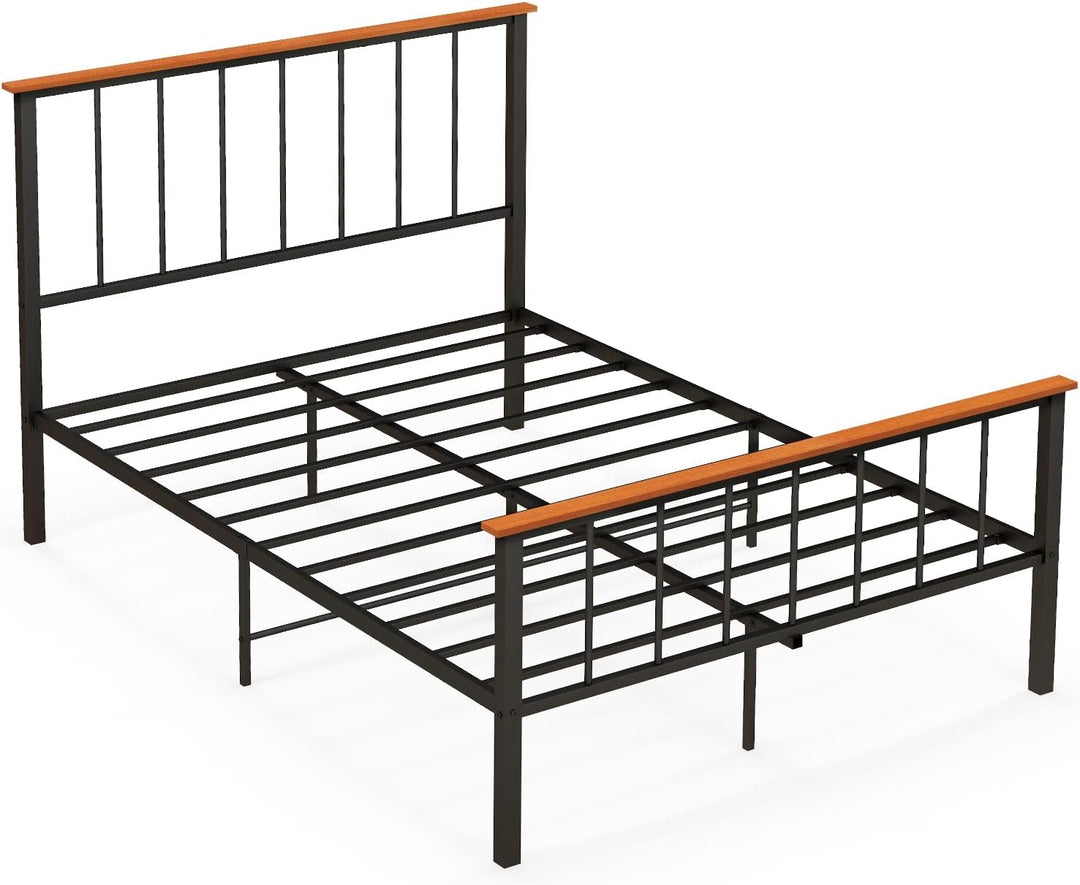 Giantex Queen/Full Size Metal Platform Bed Frame with Spindle Headboard &amp; Footboard, Black