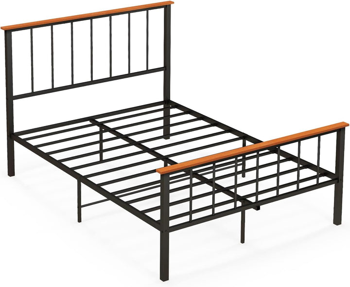 Giantex Queen/Full Size Metal Platform Bed Frame with Spindle Headboard &amp; Footboard, Black