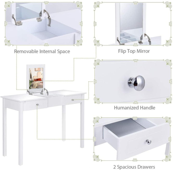 Vanity Table with Flip Top Mirror Easy Assembly, White - Giantexus