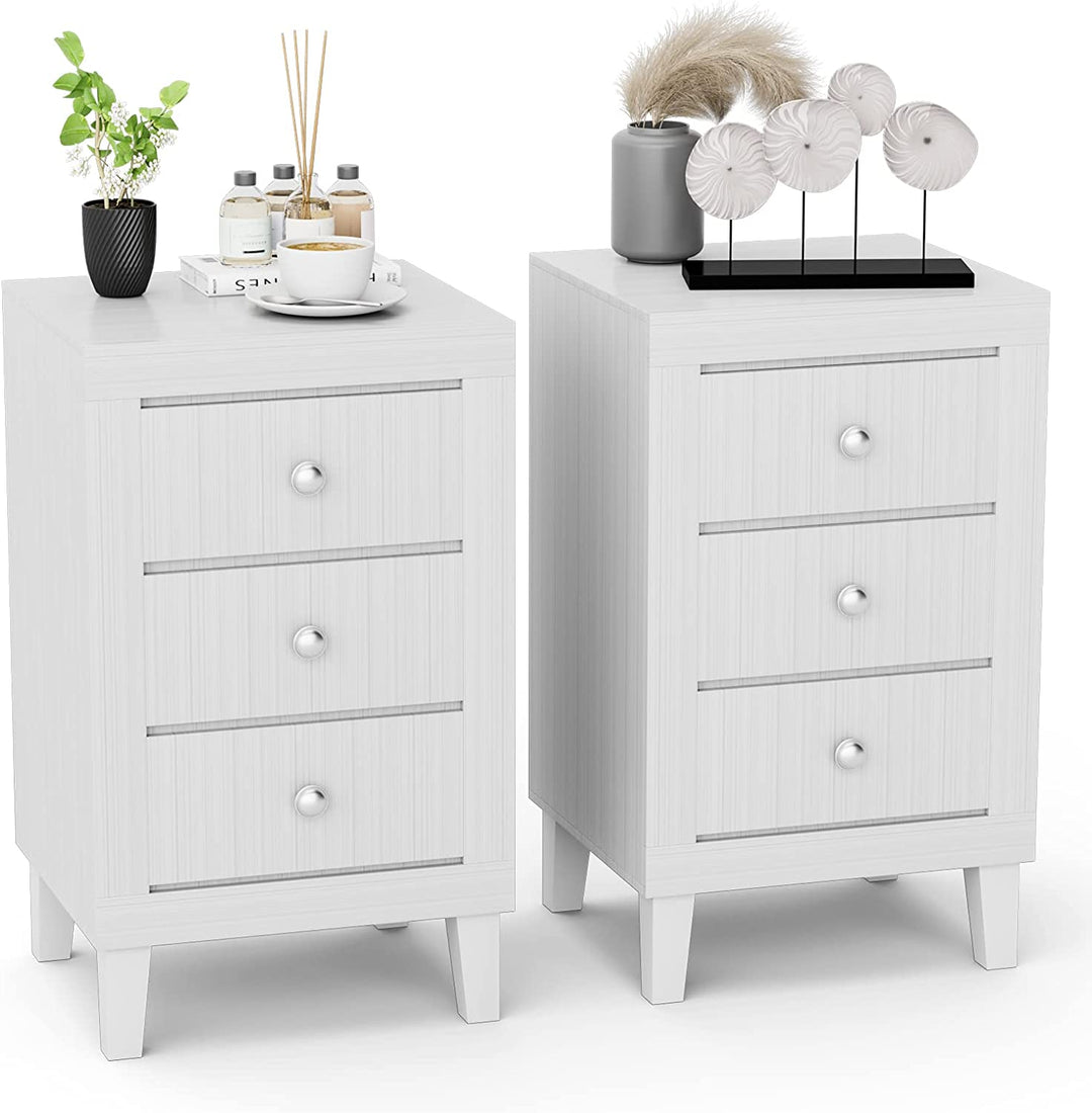 Giantex Nightstand with 3 Drawers, 26.5" Wood End Side Table w/Handles &amp; Rubber Solid Wood Legs